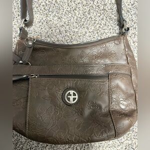 Giani Bernini Faux Leather Tooling Hobo Bag Brown
